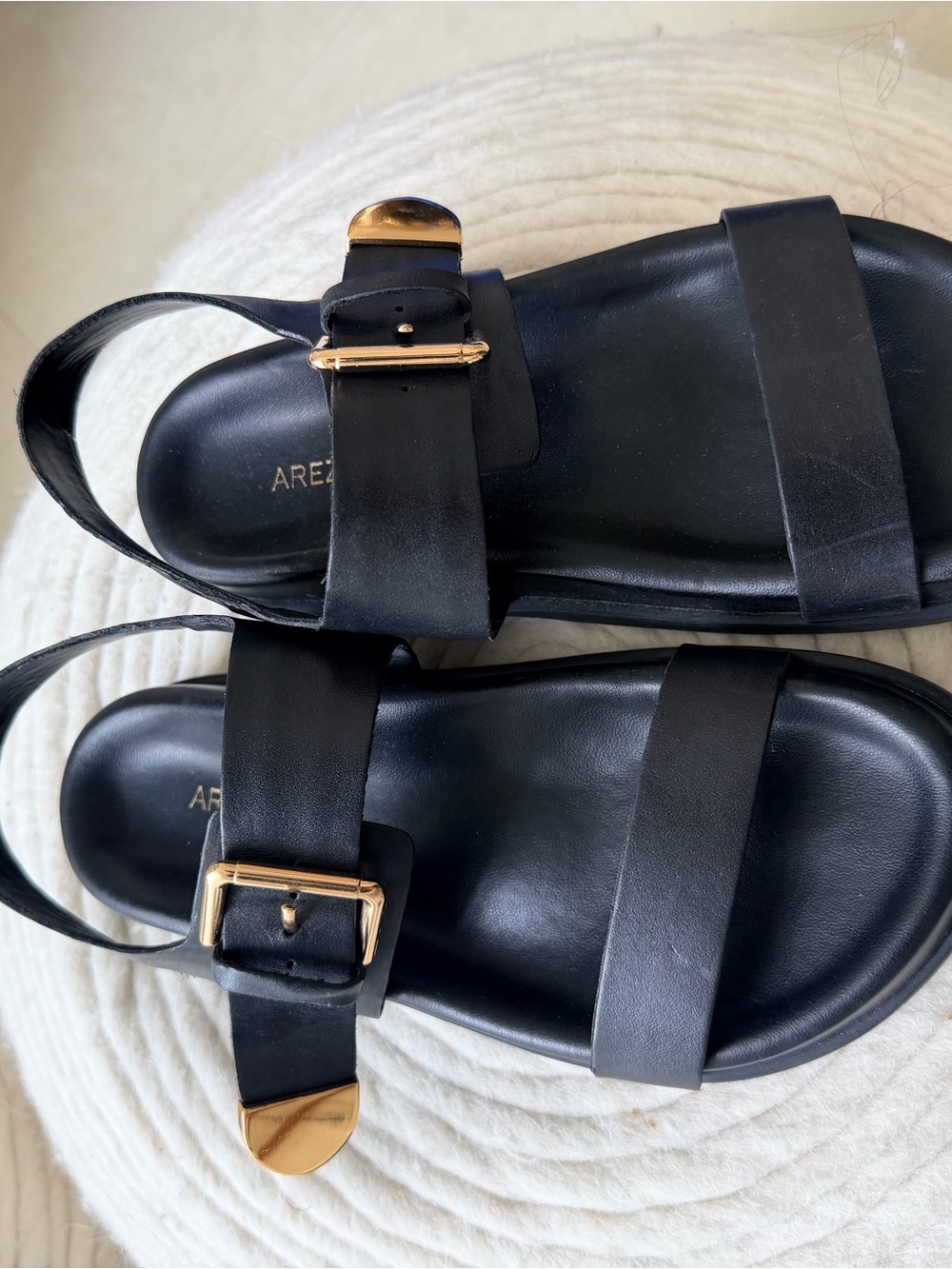 AREZZO Black Leather Buckle Strap Sandals